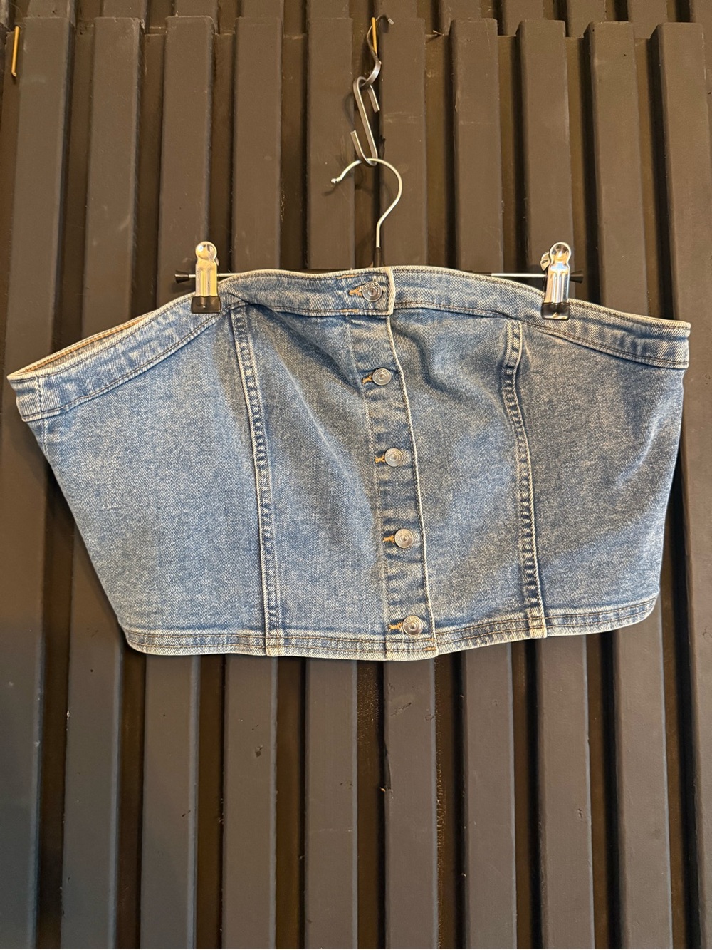 H&M Light Blue Denim Button-Front Tube Top